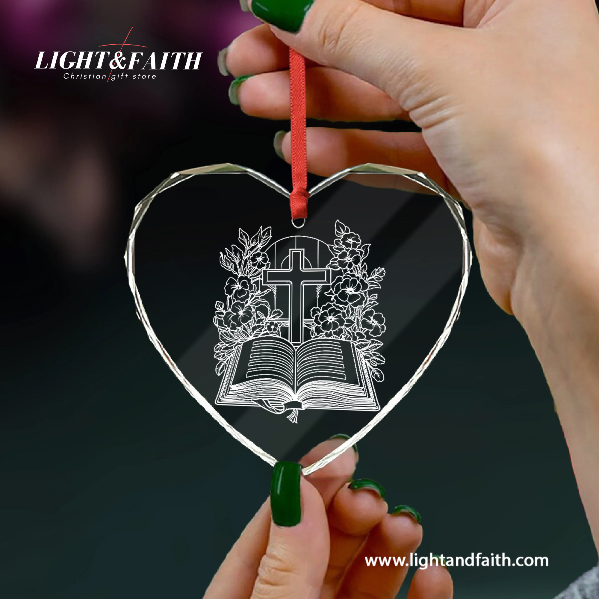 Bible and Cross Glass Ornament, Christian Faith Decoration, Religious Christmas Ornament, Scripture Home Decor, Spiritual Gift for Believers DCLAF71